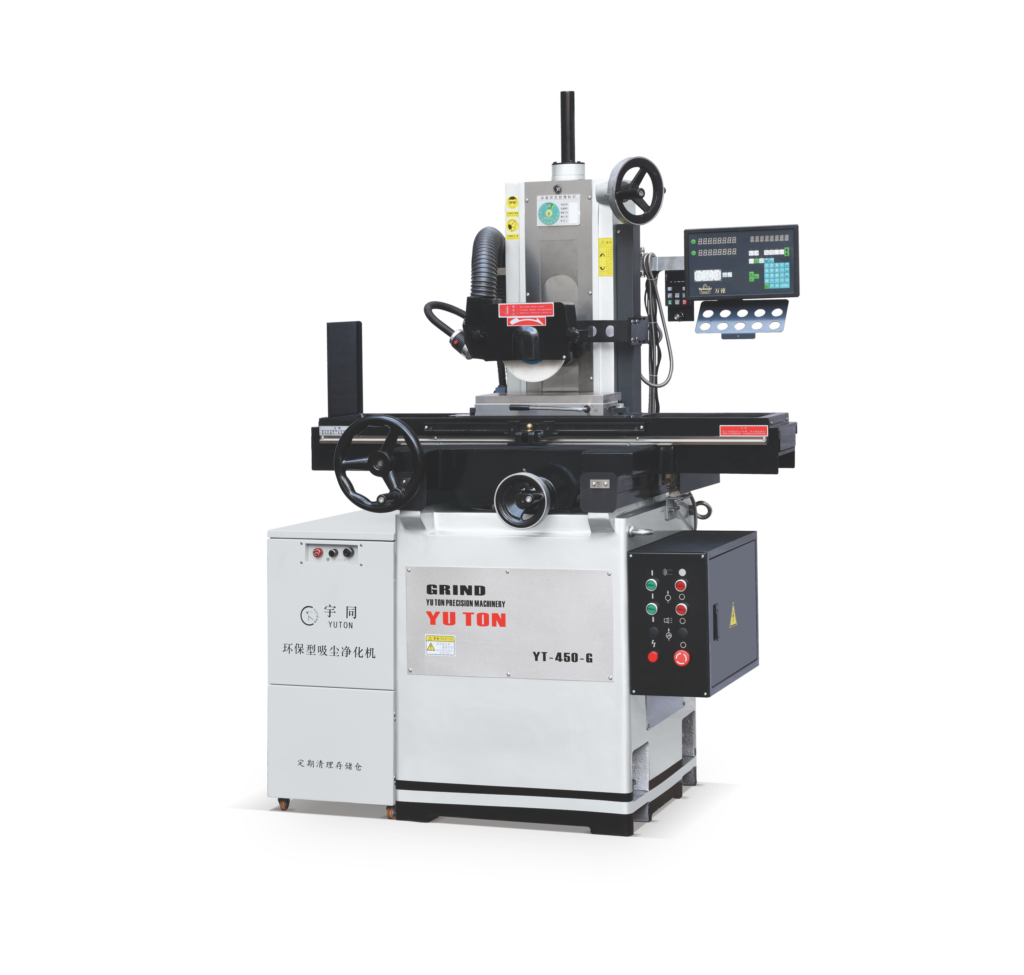 YUTON YT-450G manual surface grinder with separate control console and integrated dust extraction unit