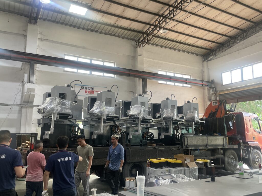 Heavy-duty grinding machine being packaged for shipment to a Russian factory in 2026.