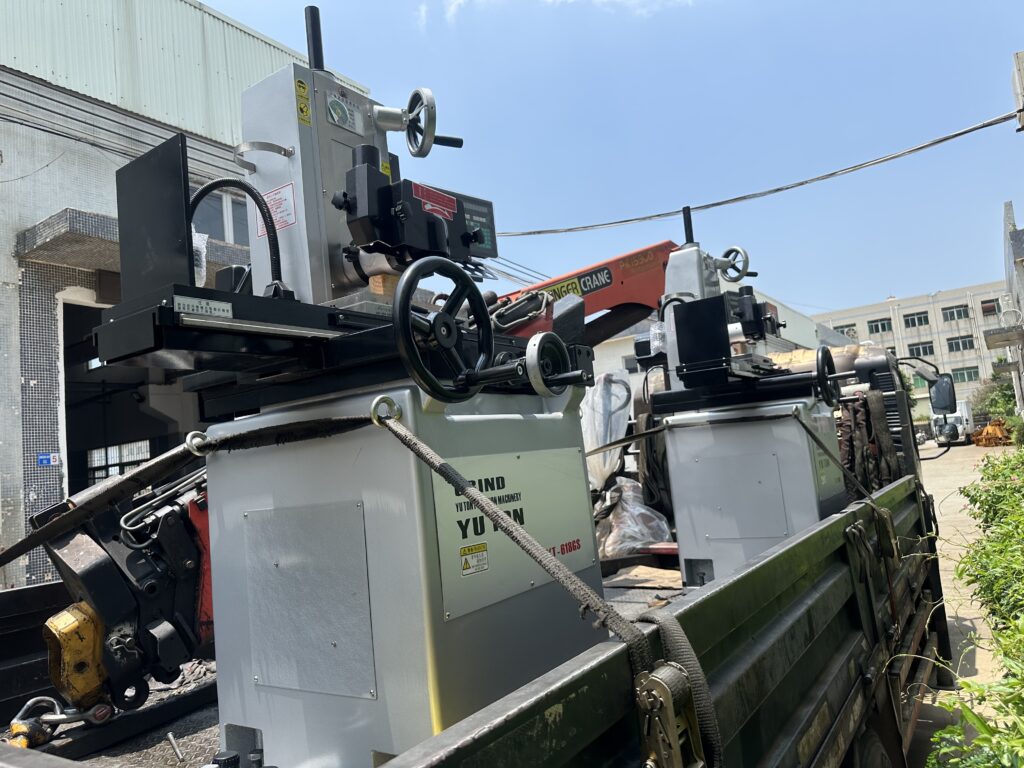 YUTON precision surface grinder loaded onto truck for delivery to customer factory