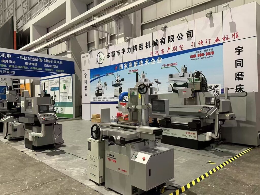 CNC surface grinder guide in a modern manufacturing facility showing precision grinding machine operation