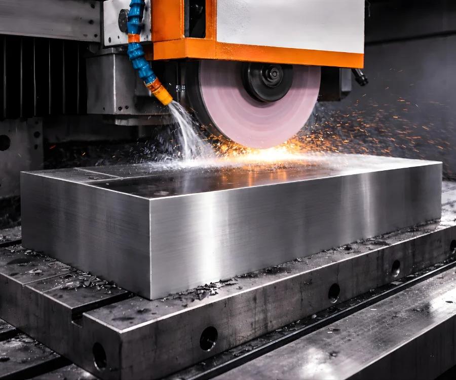 Close-up of hydraulic surface grinder specifications and precision controls